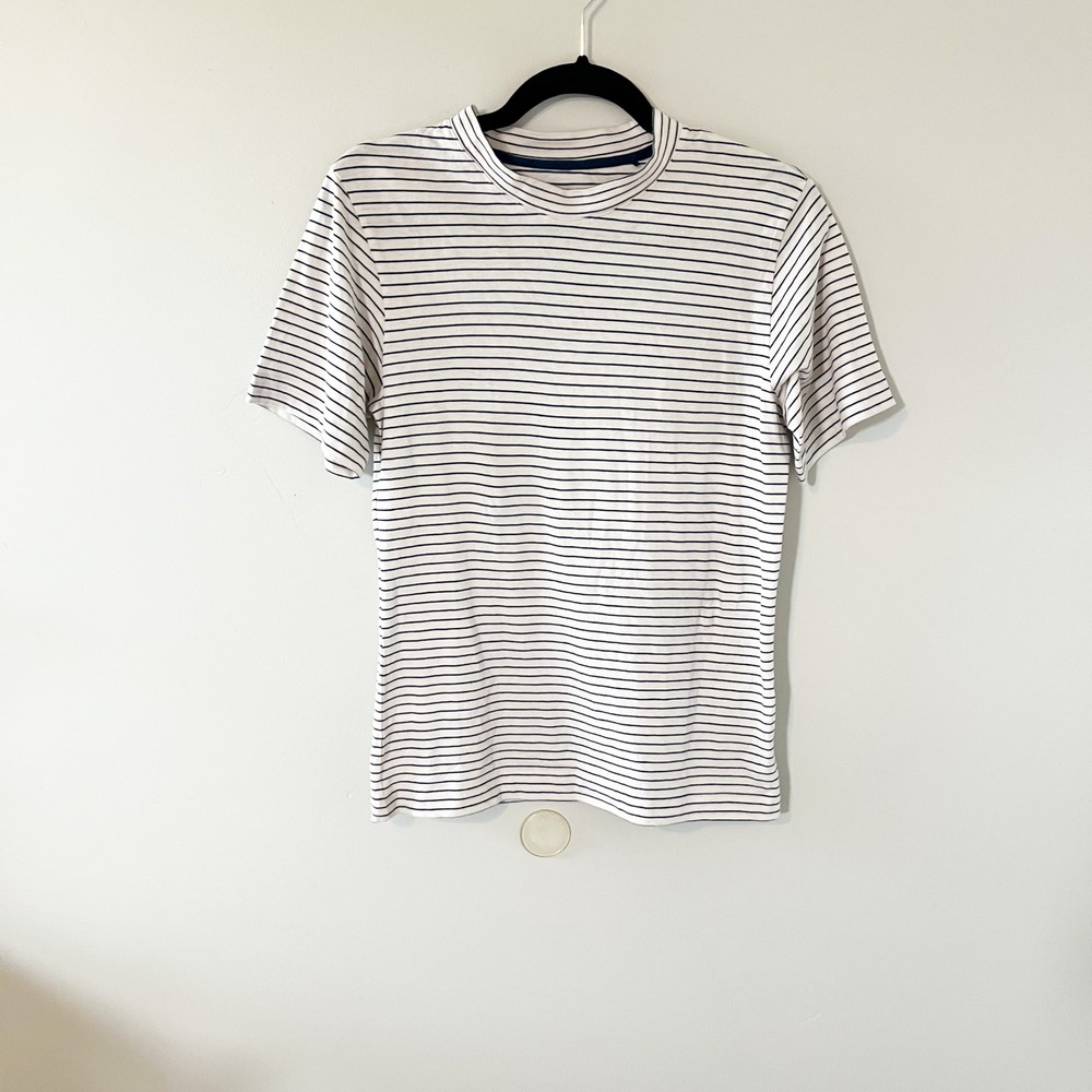 MM LaFleur Leslie T-Shirt Navy White Striped Mock Neck Pima Cotton XS LSS1ICL